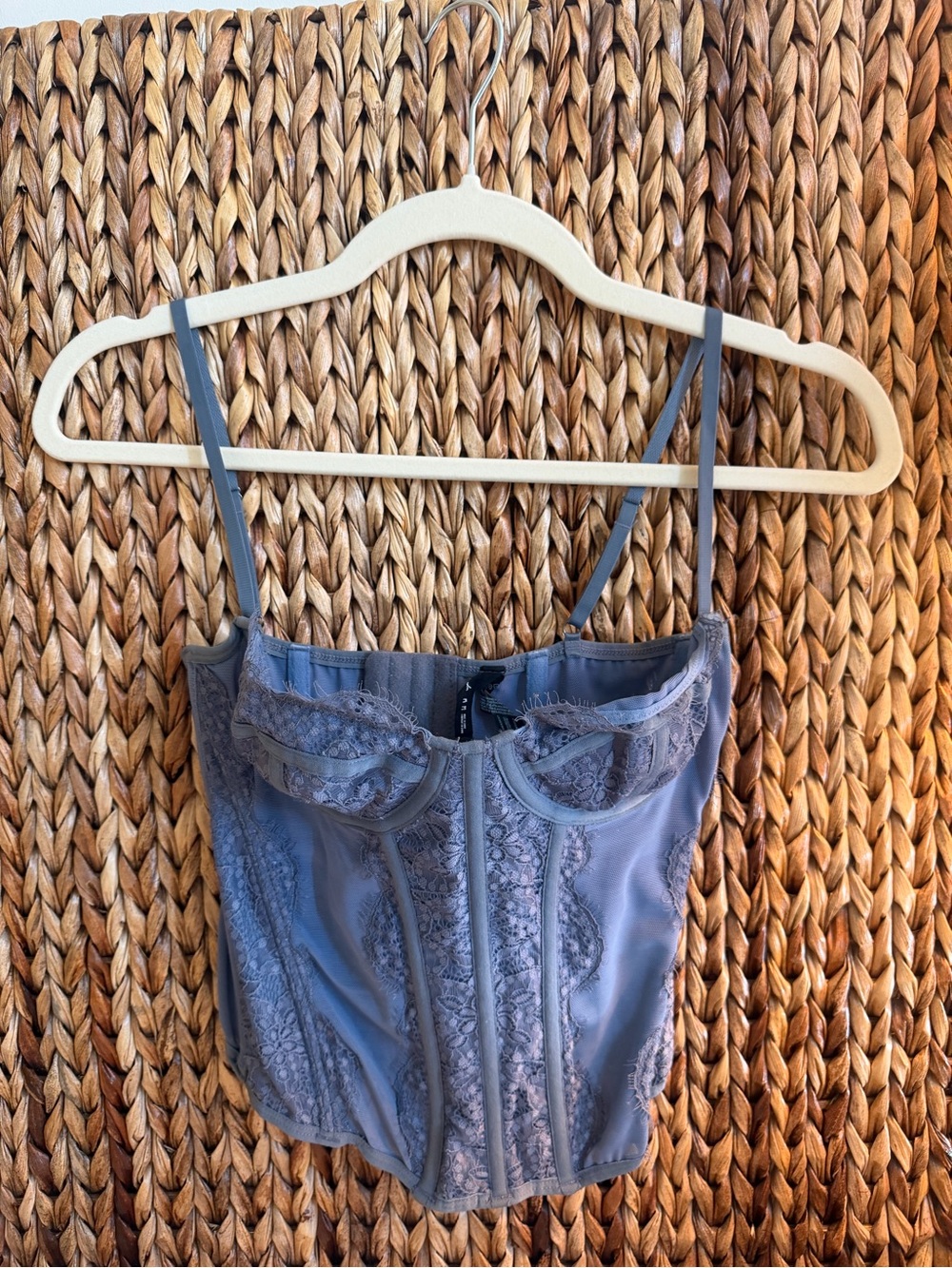 Free People Lace-Trim Bustier Corset in Dusty Blue